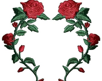 Red Rose Applique Patch Set - Love, Flower Badge 3.5" (2-Pack, Iron on)