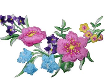 Flower Applique Patch - Arrangement, Blooms Badge 5" (Iron on)