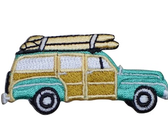 Woodie Station Wagon Applique Patch - Tablas de surf Surf California 2.5" (hierro)