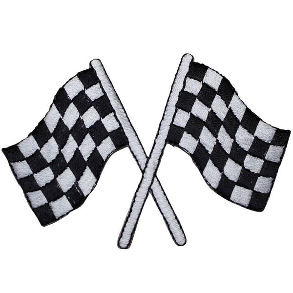 Medium Checkered Flags Applique Patch - Race Track Car Racing Badge 3-1/8" (Iron on)
