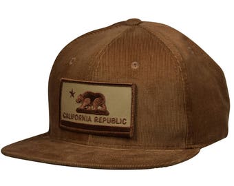 California Republic Hat - Light Brown Corduroy Snapback Cap