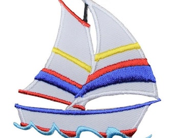 ID 1867 Sailboat Patch Ship Nautical Sailing Racing Embroidered Iron On Applique