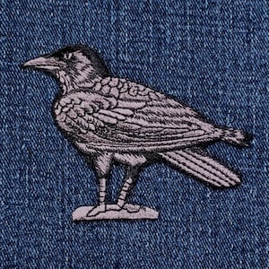 Raven Applique Patch - Embroidered Bird Badge Facing Left 3&quot; (Iron On)