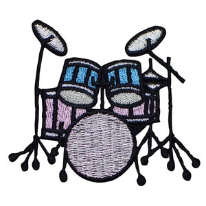 Drum Set Applique Patch - Blue & Pink Drums Music Instrument Badge 2.5&quot; (Iron on)