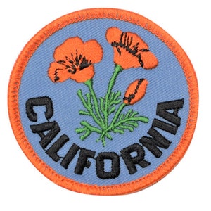 California Poppy Patch - Embroidered CA State Flower Badge 2.5" (Iron On)