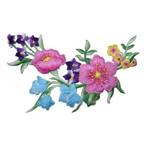 大きなフラワーアレンジメントのワッペン - 刺繍入り装飾花柄バッジ 5インチ (アイロン接着式)