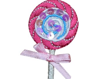 1 3//4/" tall by 1 3//4/" wide Candy Blue and Pink Swirl Iron On// Sew On Patch