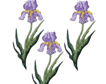 Small Iris Applique Patch - Purple Bloom Flower Spring Badge 2" (3-Pack, Iron on)