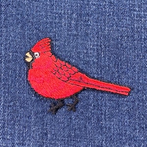 Cardinal Applique Patch - Red Male Bird Facing Left Embroidered Badge 2-3/8&quot; (Iron on)