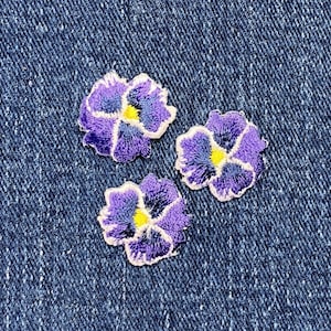 3-Pack Pansy Applique Patch - Mini Purple Flower Gardening Embroidered Badge .75" (Iron on)