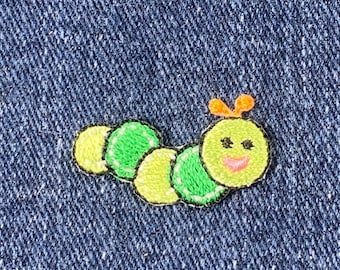 Mini Caterpillar Applique Patch - Insect Bug Embroidered Badge 1.25" (Iron on)