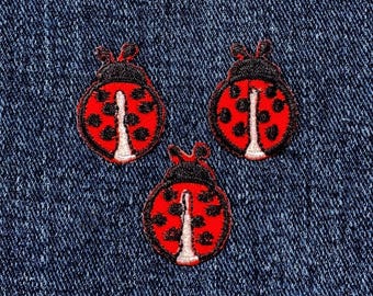 3-Pack Ladybug Applique Patch - Mini Embroidered Insect Badge 1" (Iron On)