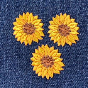 3-Pack Sunflower Applique Patch - Embroidered Flower Badge 1-5/8" (Iron On)