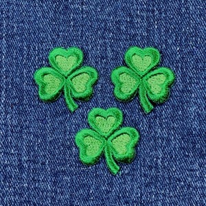 3-Pack Shamrock Applique Patch - Three-Leaf Clover With Hearts Embroidered Badge 1" (Iron on)