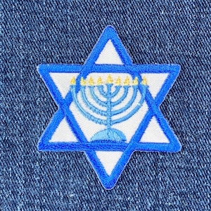 Star of David Applique Patch - Hanukkah Menorah Embroidered Badge 2&quot; (Iron on)