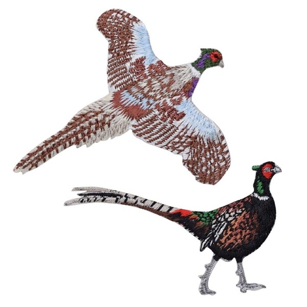 Ring-Necked Pheasant Applique Patch Set - Bird Badge 3" (2-Pack, Iron on)