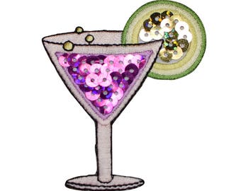 Cocktail Applique Patch - Martini, Lime, Alcoholic Beverage 2-5/8" (Iron on)