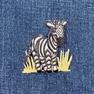 Baby Zebra Applique Patch - Embroidered Animal Zoo Safari Zookeeper Badge 1-7/8&quot; (Iron On)