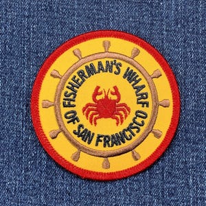 Fisherman's Wharf Patch - Embroidered San Francisco California Dungeness Crab Badge 3" (Iron On)