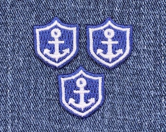 Parche de ancla mini (paquete de 3) - Insignia bordada de escudo náutico de vela de 22 mm (termoadhesiva)