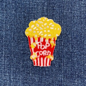 Popcorn Applique Patch - Embroidered Movie Theater Cinema Badge 2" (Iron On)