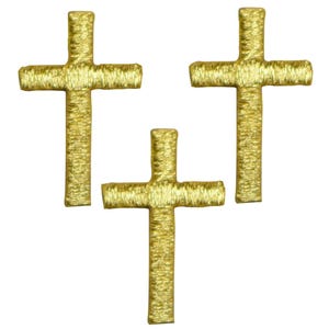 3-Pack Gold Cross Applique Patch - Embroidered First Communion Baptism Badge 1" (Iron On)