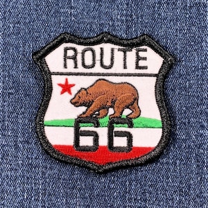 California Route 66 Patch - Gesticktes Los Angeles Santa Monica Abzeichen 6,5 cm (aufbügeln)