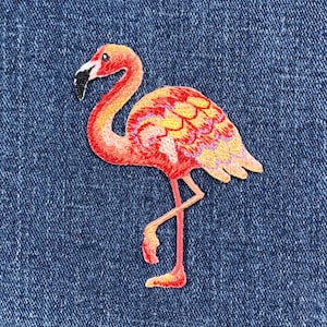 Pink Flamingo Applique Patch - Embroidered Bird Badge 3&quot; (Iron On)