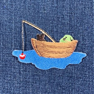 Fishing Applique Patch - Boat Bobber Fisherman Embroidered Badge 2-7/8&quot; (Iron On)