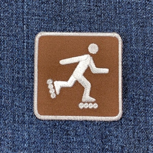 Inline Skating Applique Patch - Embroidered Skate Rink & Trail Sign Badge 2" (Iron On)