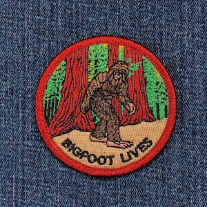Bigfoot Lives Patch - Embroidered Sasquatch Badge 2.5" (Iron On)