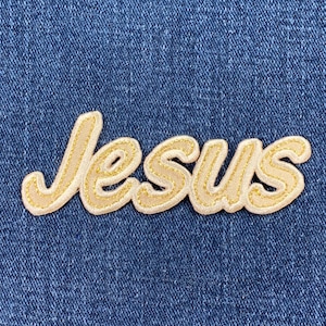 Jesus Applique Patch - Gold Christian Baptism First Communion Embroidered Badge 3.25&quot; (Iron On)