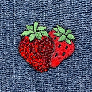 Strawberry Applique Patch - Sequin Embroidered Berry Badge 2-1/8" (Iron On)