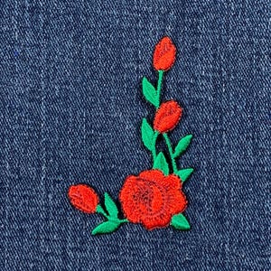 Rose Stem Applique Patch - Embroidered Flower Badge Facing Left 2-3/8" (Iron On)