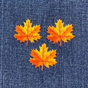 Mini Leaf Applique Patch: Embroidered Orange & Yellow Fall Autumn Leaves (3-Pack, Iron On)