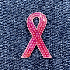Pink Sequin Ribbon Applique Patch - Breast Cancer Awareness Badge 2&quot; (Iron on)