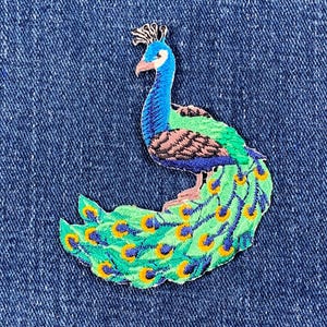 Peacock Applique Patch - Embroidered Animal Bird Badge  Facing Left 3" (Iron on)