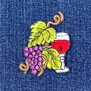 Grapes & Wine Applique Patch - Vineyard Winery Winemaker Embroidered Badge 2-3/8&quot; (Iron on)