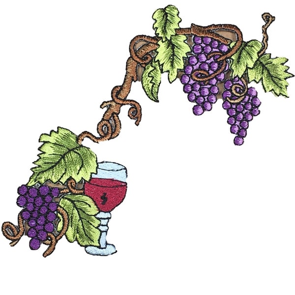 Wine Applique Patch - Grapes, Vines, Pinot Noir, Cabernet, Zin 6" (Iron on)