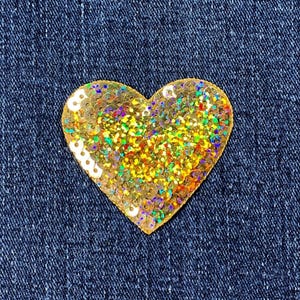 Gold Heart Applique Patch - Sequin Badge 2-3/16" (Iron On)