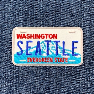 Seattle License Plate Patch - Embroidered Washington Evergreen State Badge 2.75&quot; (Iron Or Sew On)