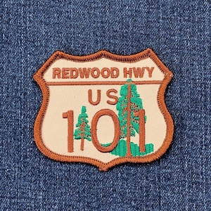 Redwood Highway 101 Patch - Embroidered California Road Sign Badge 2-7/8" (Iron On)