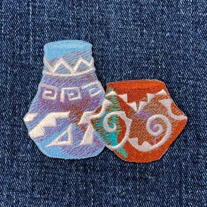 Southwest Pottery & Baskets Applique Patch - Native American Indian Style Embroidered Badge 2.75" (Iron On)