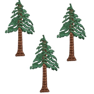 3-Pack Evergreen Tree Patch - Mini Embroidered Conifer Pine Sequoia Redwood Badge 1.75" (Iron On)