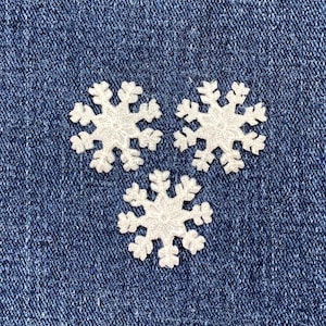 3-Pack White Snowflake Applique Patch - Mini Embroidered Snow Badge 1" (Iron On)