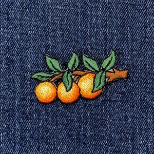 Oranges & Branch Applique Patch - Mini Embroidered Fruit Citrus Food Badge 1.75" (Iron On)