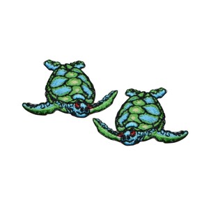 2-Pack Sea Turtle Applique Patch Set - Mini Embroidered Beach Animal Badges 1.25" (Iron On)