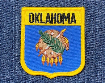 Oklahoma Patch – Embroidered Flag Shield Badge 2.75" (Iron On)