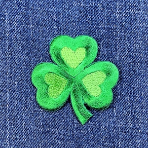 Shamrock Applique Patch - Heart Clover Good Luck Embroidered Badge 2&quot; (Iron on)