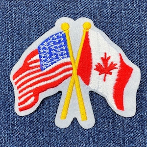 USA & Canada Applique Patch - United States of America Flags Embroidered Badge 3-7/8" (Iron Or Sew On)